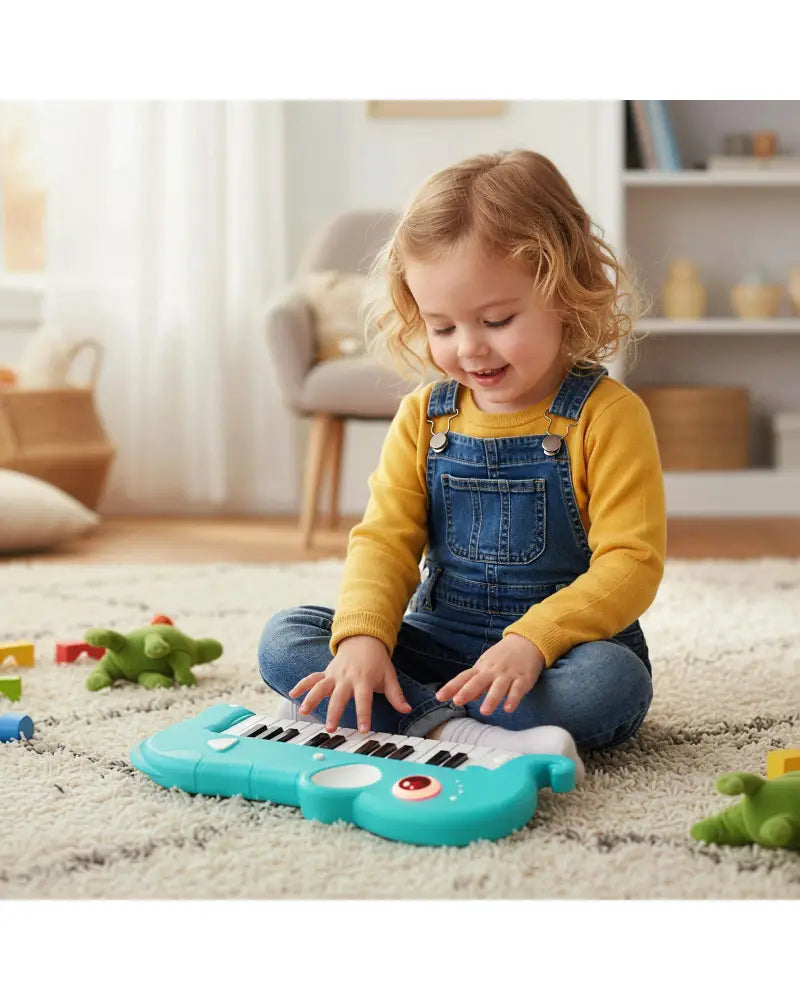25-Key Kids Piano Keyboard Elephant Shape Toy Digital Piano with Built-in Music and Light-Blue - Blue - Pianos &