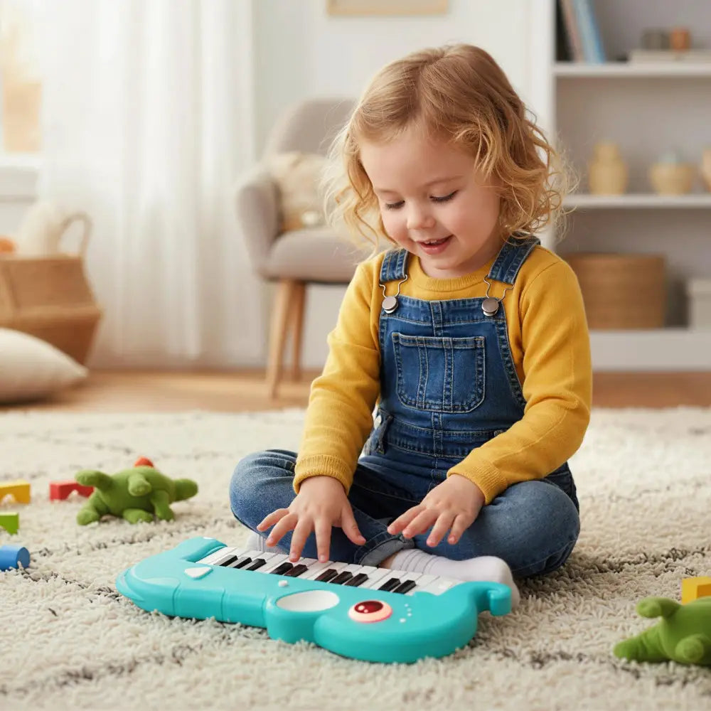 25-Key Kids Piano Keyboard Elephant Shape Toy Digital Piano with Built-in Music and Light-Blue - Blue - Pianos &