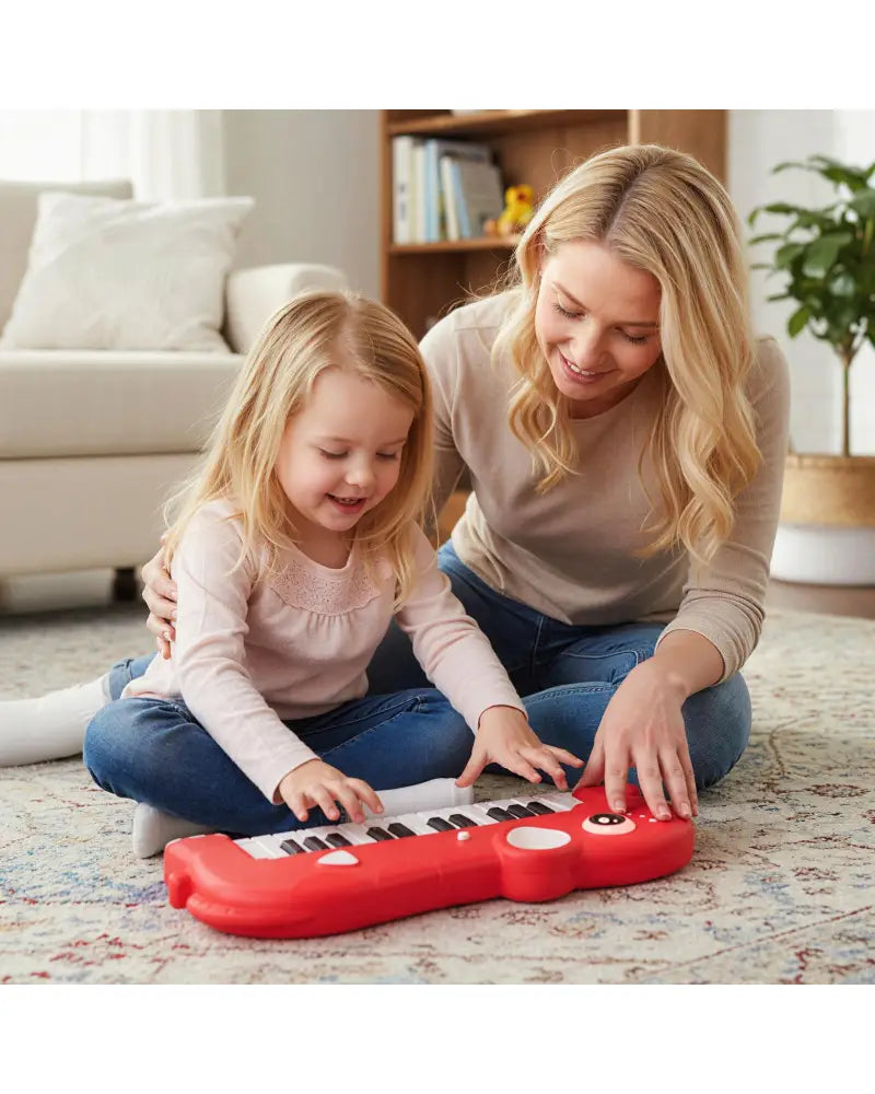 25-Key Kids Piano Keyboard Elephant Shape Toy Digital Piano with Built-in Music and Light-Red - Red - Pianos & Keyboards