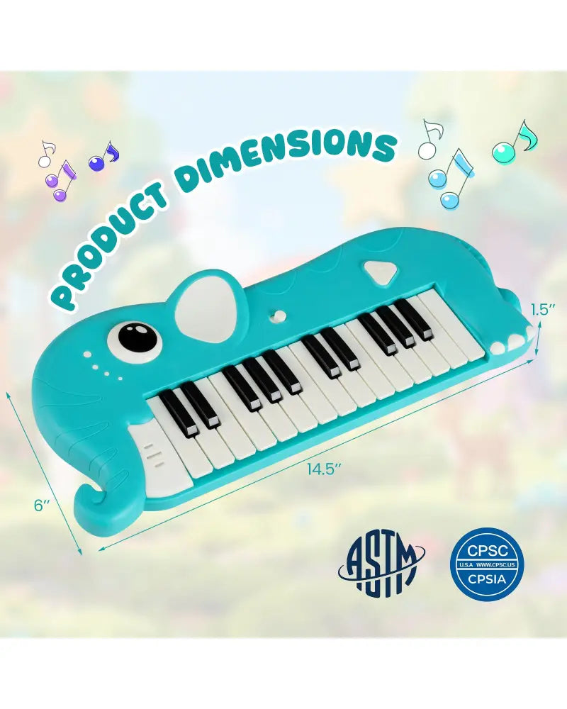 25-Key Kids Piano Keyboard Elephant Shape Toy Digital Piano with Built-in Music and Light-Blue - Blue - Pianos &