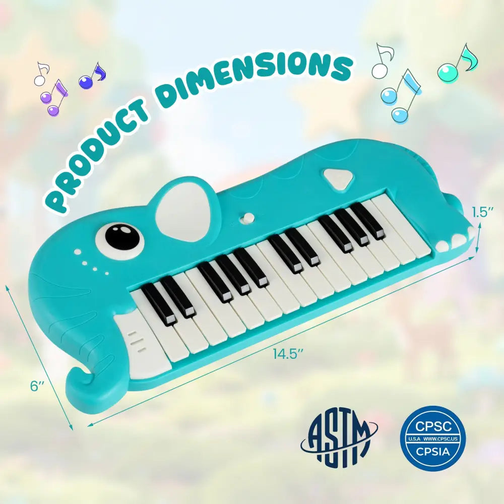 25-Key Kids Piano Keyboard Elephant Shape Toy Digital Piano with Built-in Music and Light-Blue - Blue - Pianos &