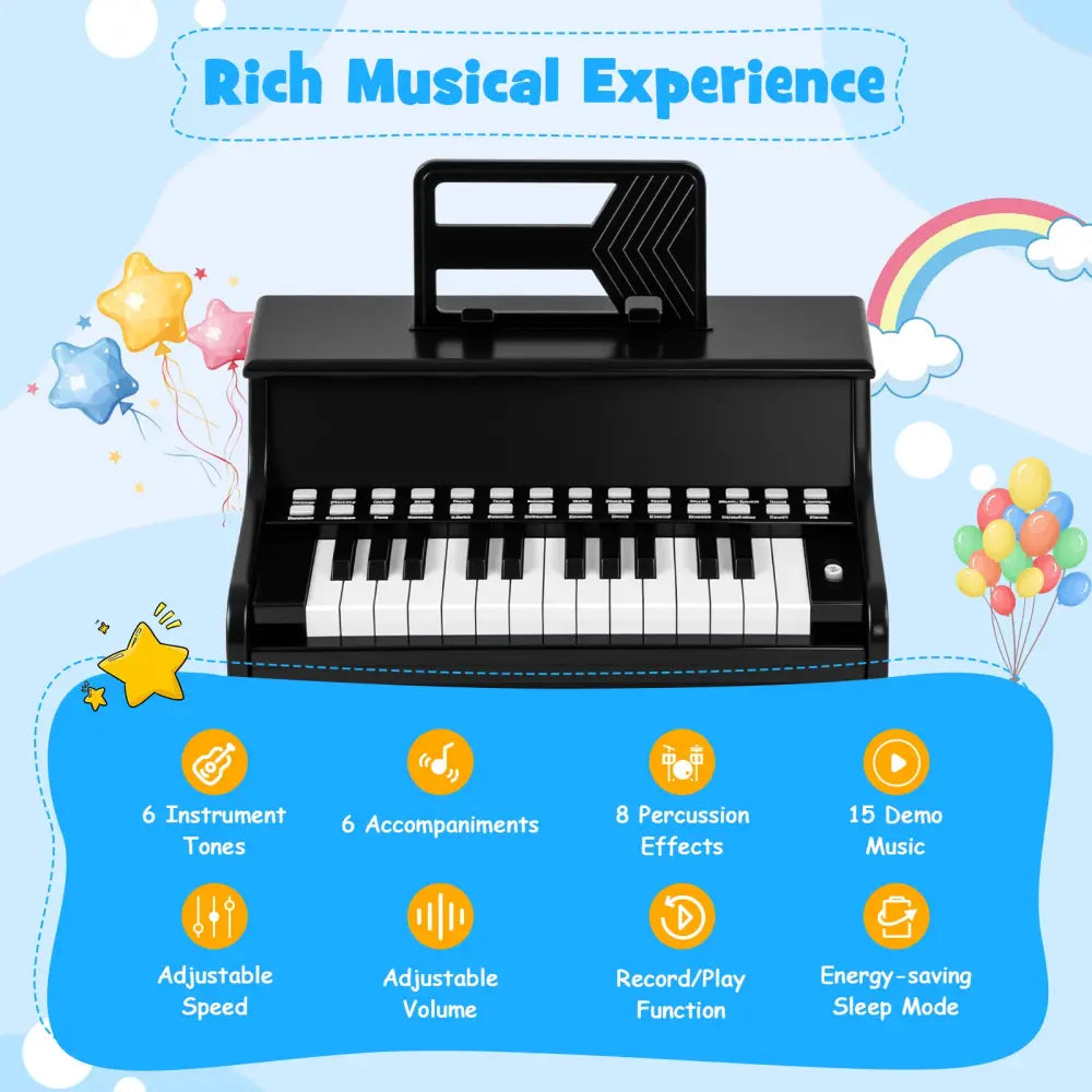 25 Keys Kids Piano Keyboard with Adjustable Speed and Teaching Mode-Black - Black - Pianos & Keyboards