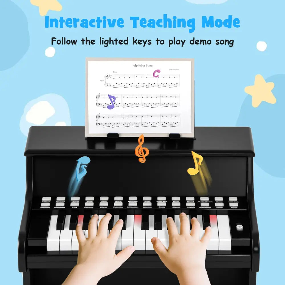 25 Keys Kids Piano Keyboard with Adjustable Speed and Teaching Mode-Black - Black - Pianos & Keyboards
