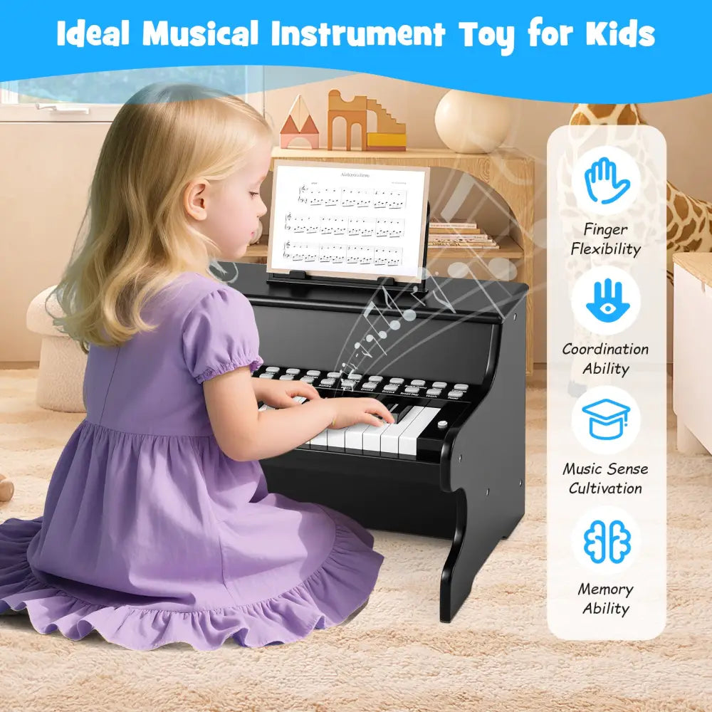 25 Keys Kids Piano Keyboard with Adjustable Speed and Teaching Mode-Black - Black - Pianos & Keyboards
