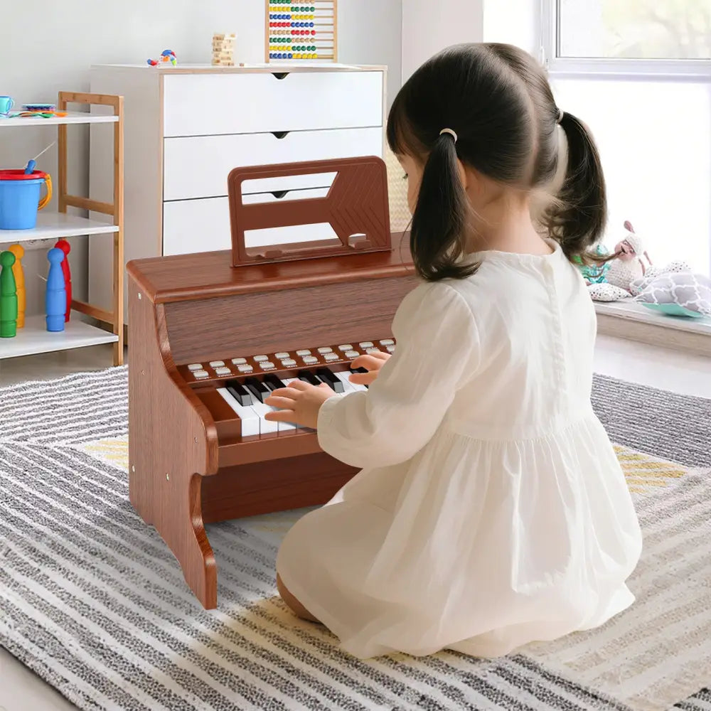 25 Keys Kids Piano Keyboard with Adjustable Speed and Teaching Mode-Brown - Brown - Pianos & Keyboards