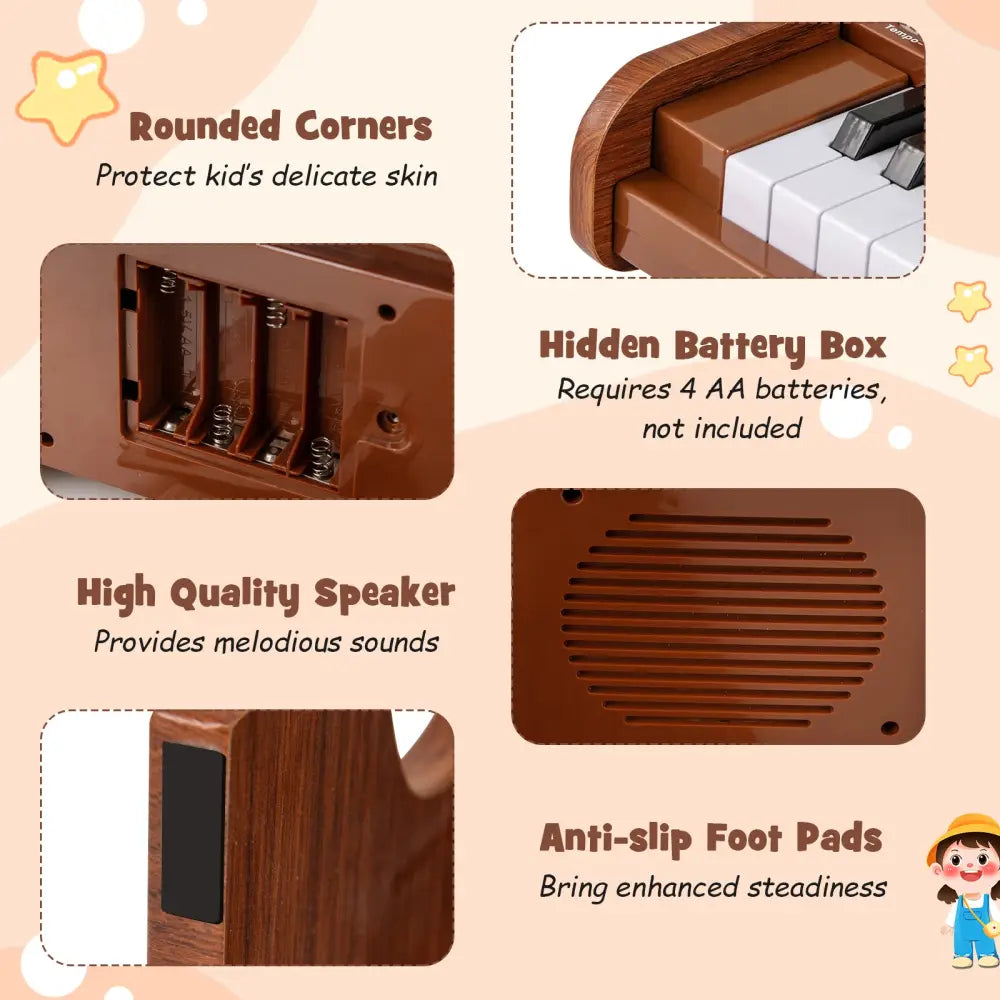 25 Keys Kids Piano Keyboard with Adjustable Speed and Teaching Mode-Brown - Brown - Pianos & Keyboards