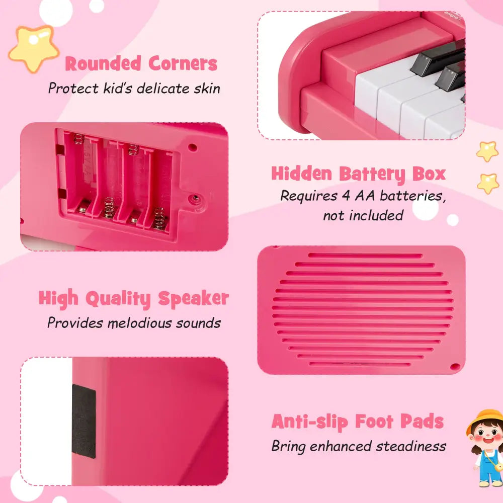 25 Keys Kids Piano Keyboard with Adjustable Speed and Teaching Mode-Pink - Pink - Pianos & Keyboards