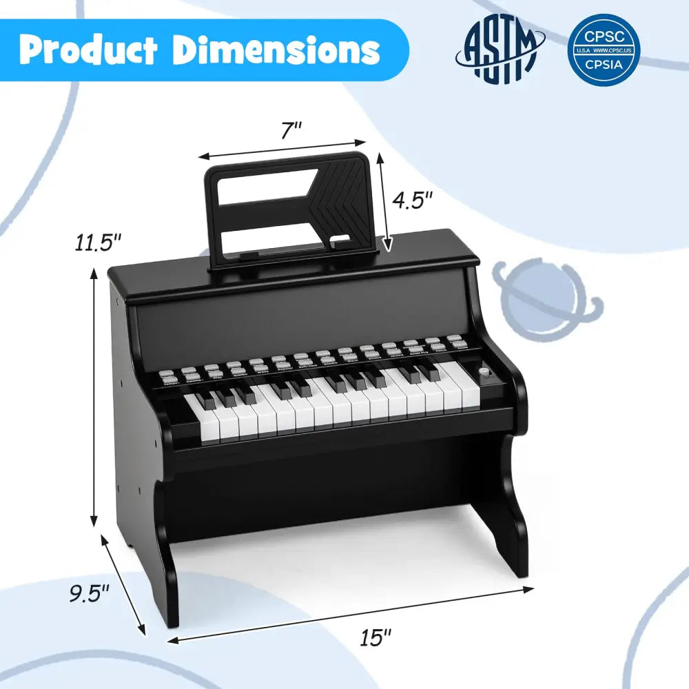 25 Keys Kids Piano Keyboard with Adjustable Speed and Teaching Mode-Black - Black - Pianos & Keyboards