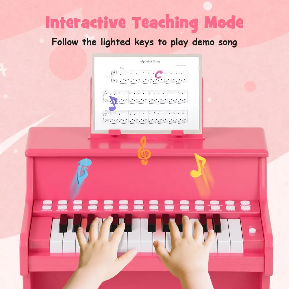 25 Keys Kids Piano Keyboard with Adjustable Speed and Teaching Mode-Pink - Pink - Pianos & Keyboards