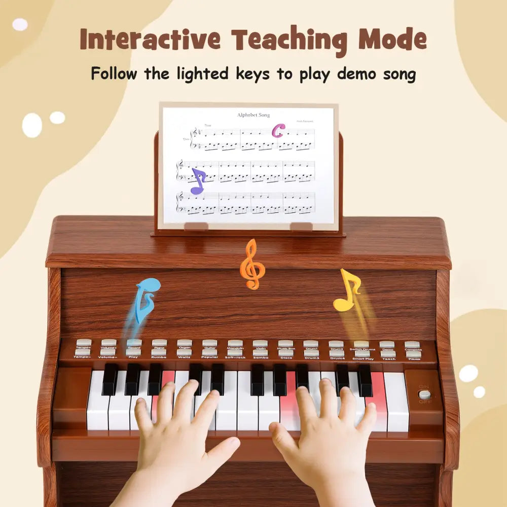 25 Keys Kids Piano Keyboard with Adjustable Speed and Teaching Mode-Brown - Brown - Pianos & Keyboards