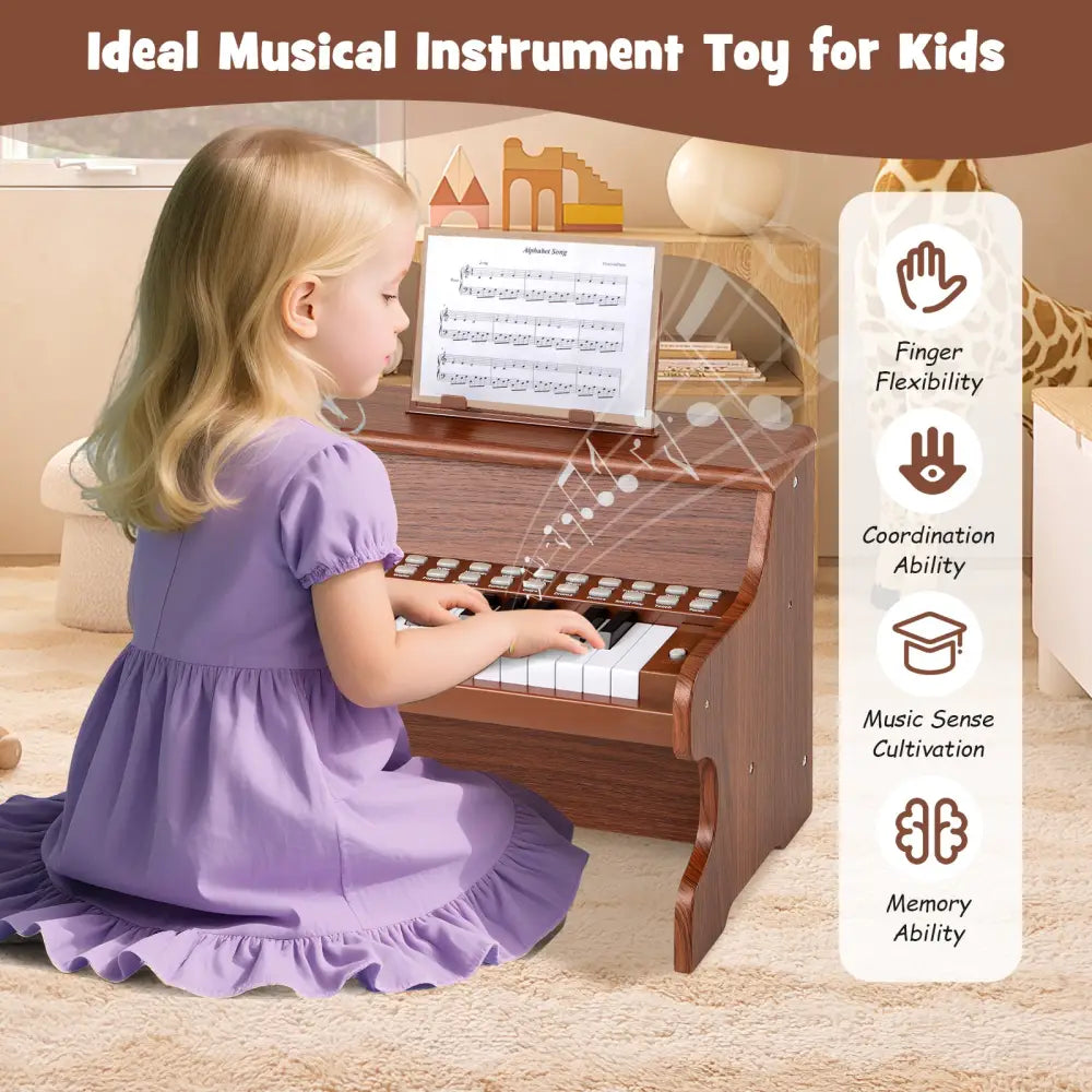 25 Keys Kids Piano Keyboard with Adjustable Speed and Teaching Mode-Brown - Brown - Pianos & Keyboards
