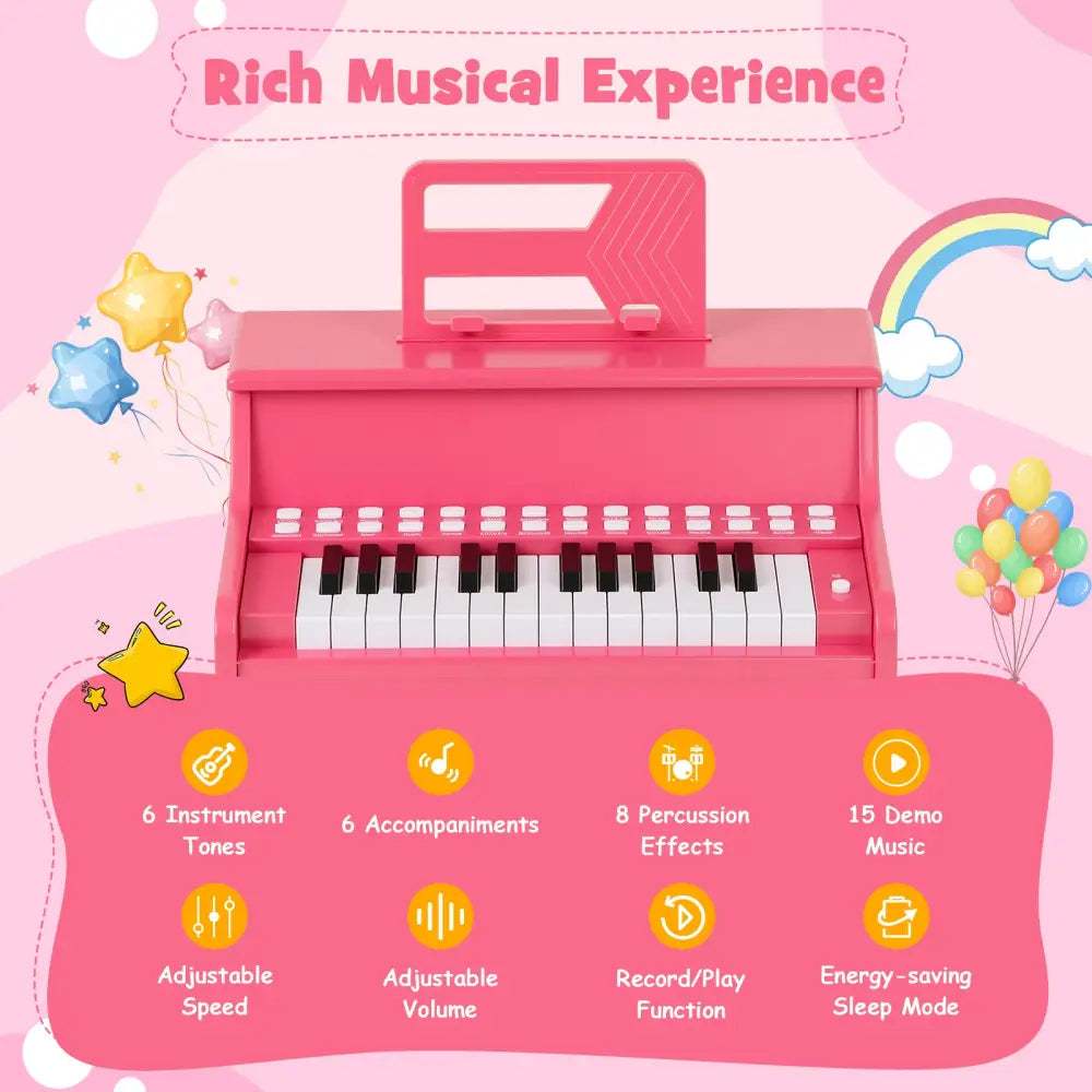 25 Keys Kids Piano Keyboard with Adjustable Speed and Teaching Mode-Pink - Pink - Pianos & Keyboards