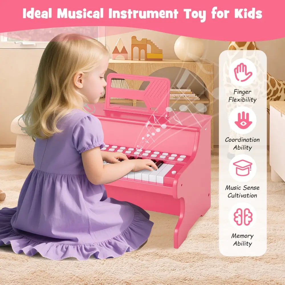 25 Keys Kids Piano Keyboard with Adjustable Speed and Teaching Mode-Pink - Pink - Pianos & Keyboards