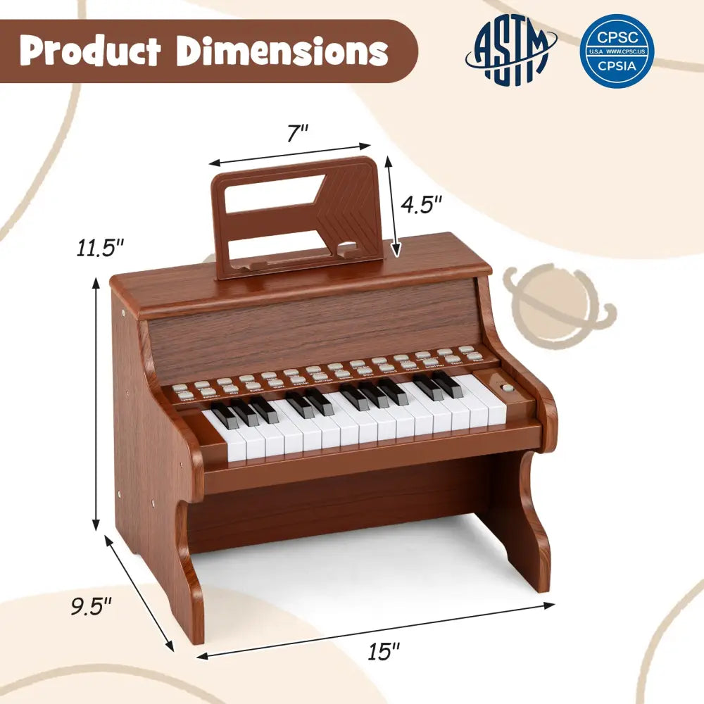 25 Keys Kids Piano Keyboard with Adjustable Speed and Teaching Mode-Brown - Brown - Pianos & Keyboards