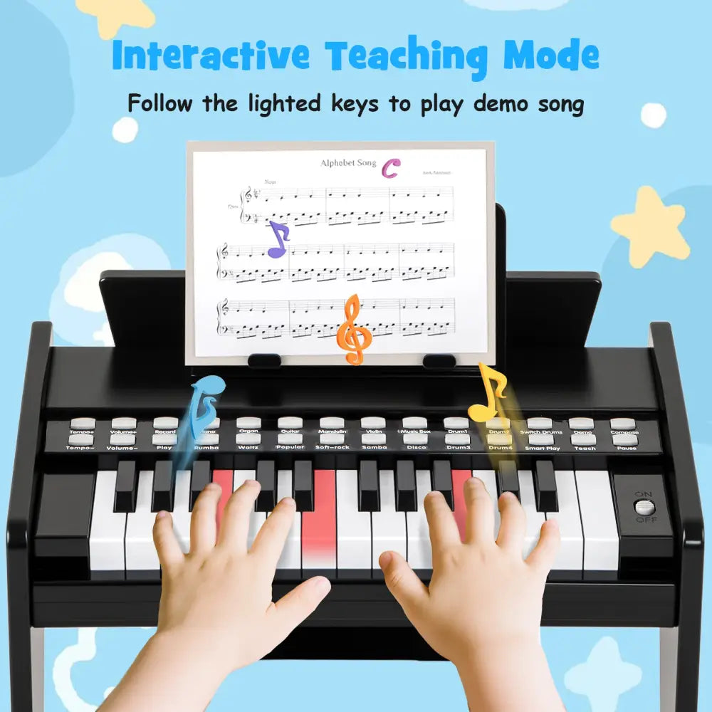 25 Keys Kids Piano Keyboard with Adjustable Speed and Volume-Black - Black - Pianos & Keyboards