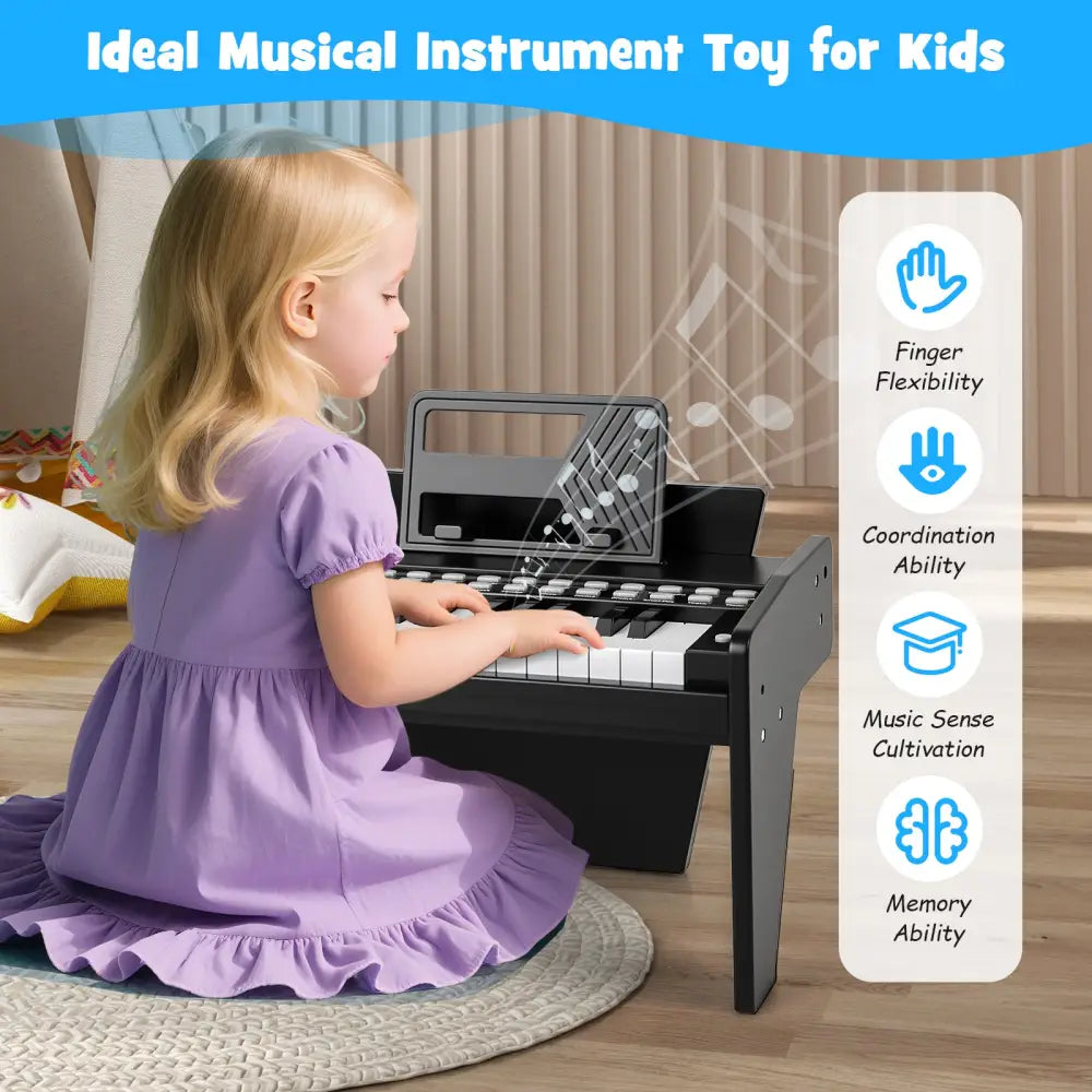 25 Keys Kids Piano Keyboard with Adjustable Speed and Volume-Black - Black - Pianos & Keyboards