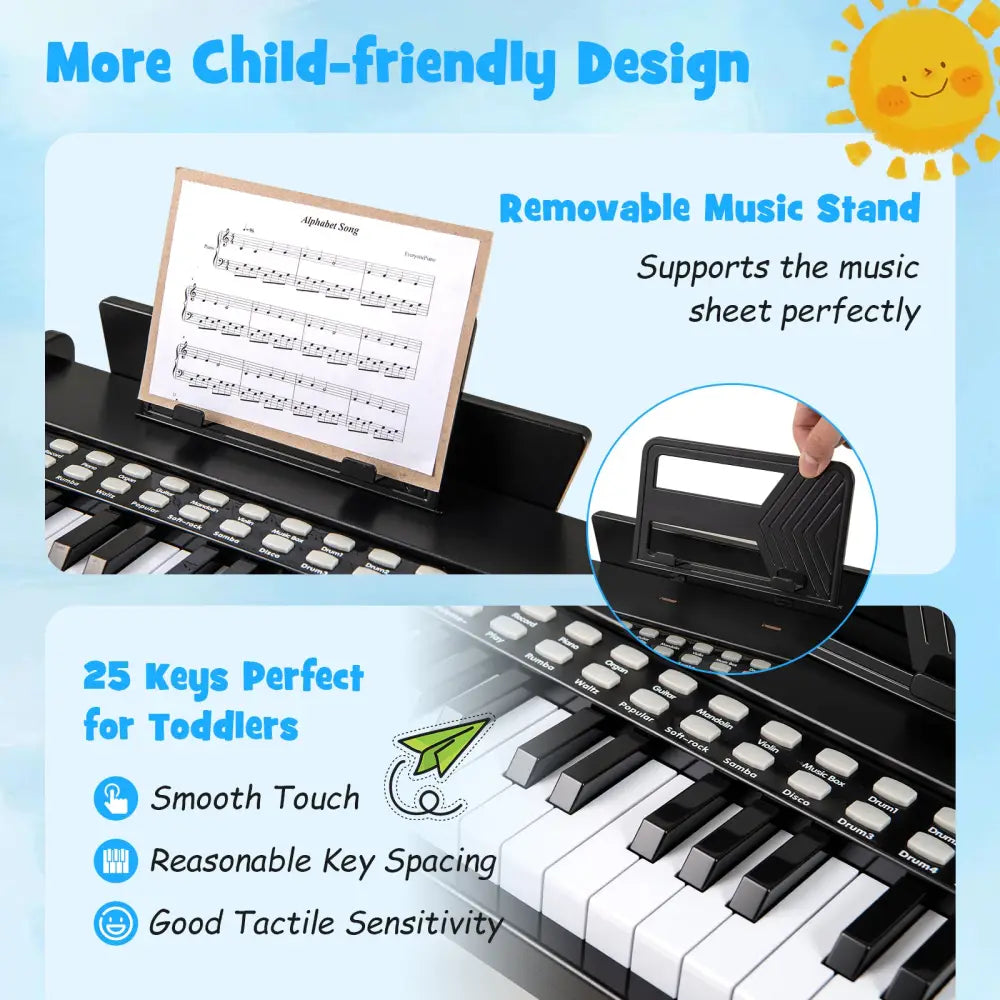 25 Keys Kids Piano Keyboard with Adjustable Speed and Volume-Black - Black - Pianos & Keyboards