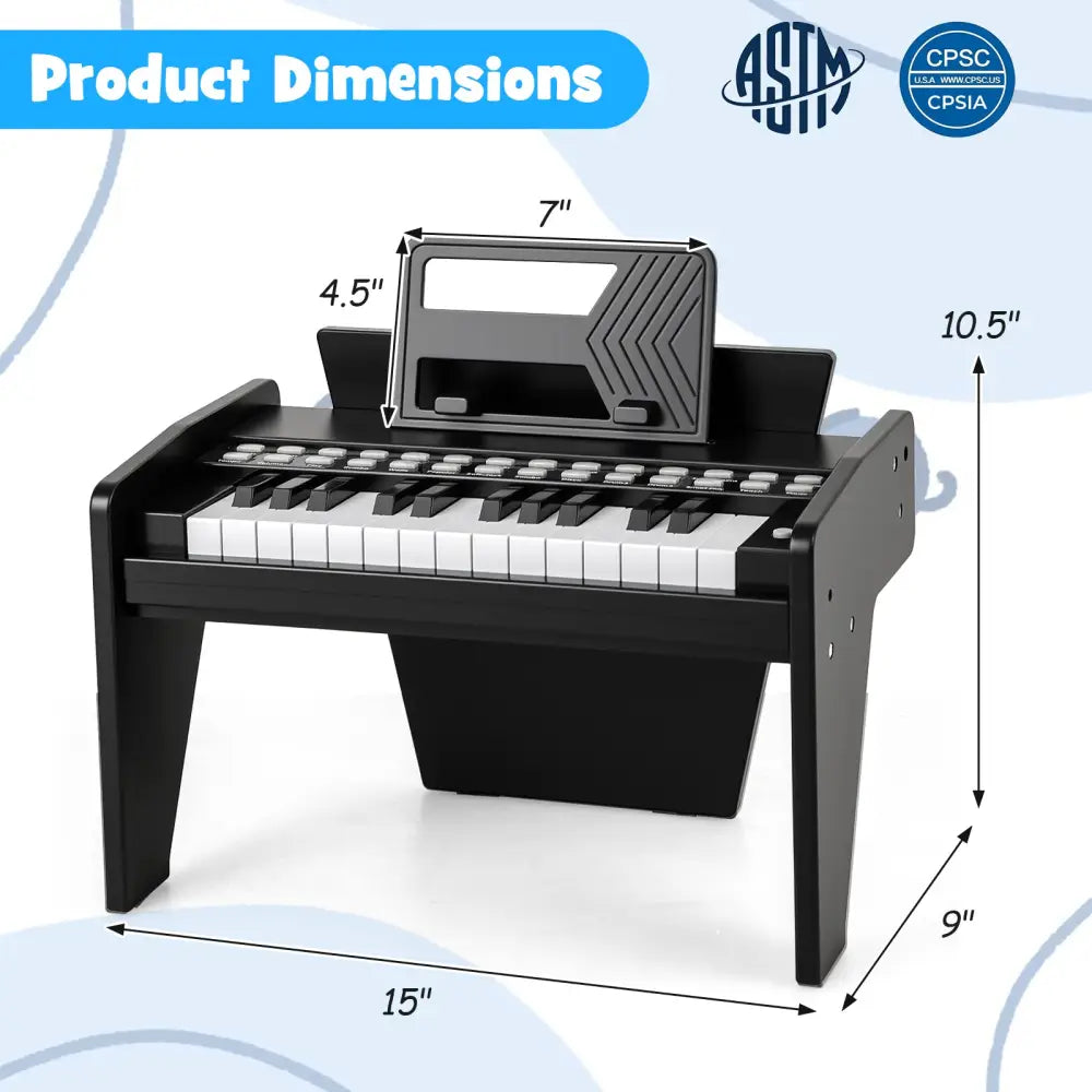25 Keys Kids Piano Keyboard with Adjustable Speed and Volume-Black - Black - Pianos & Keyboards