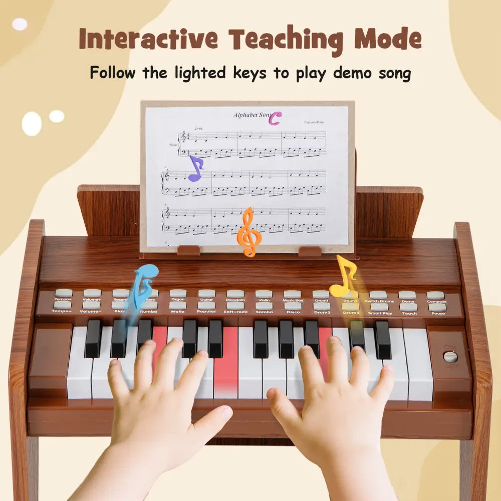 25 Keys Kids Piano Keyboard with Adjustable Speed and Volume-Brown - Brown - Pianos & Keyboards