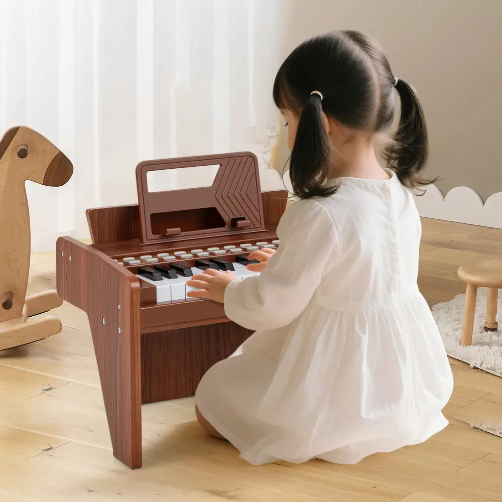 25 Keys Kids Piano Keyboard with Adjustable Speed and Volume-Brown - Brown - Pianos & Keyboards