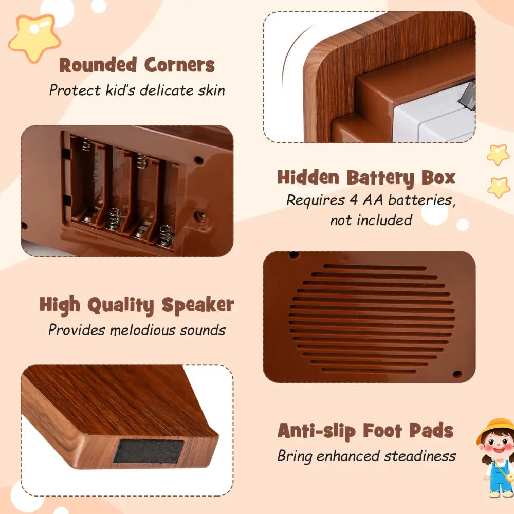 25 Keys Kids Piano Keyboard with Adjustable Speed and Volume-Brown - Brown - Pianos & Keyboards