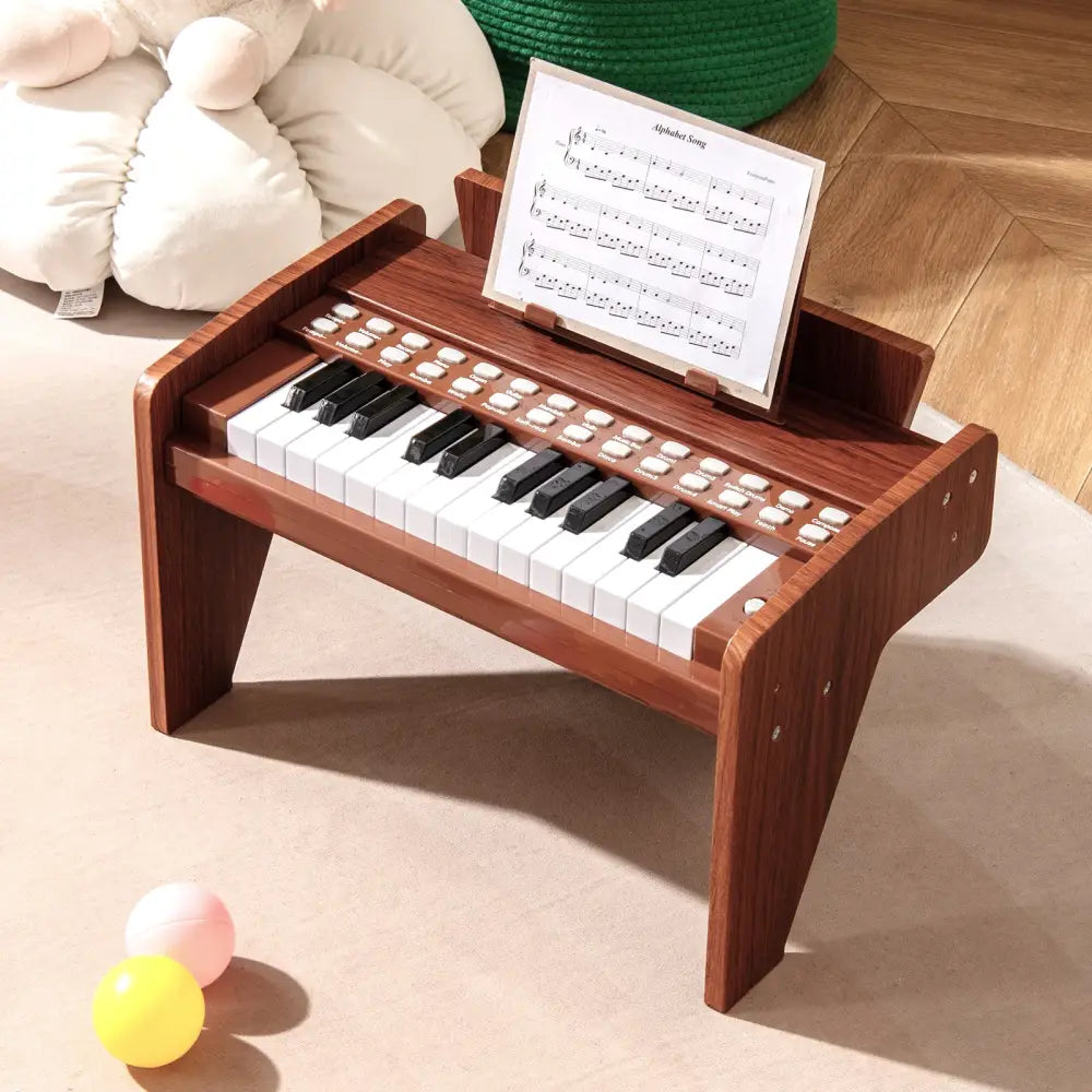 25 Keys Kids Piano Keyboard with Adjustable Speed and Volume-Brown - Brown - Pianos & Keyboards