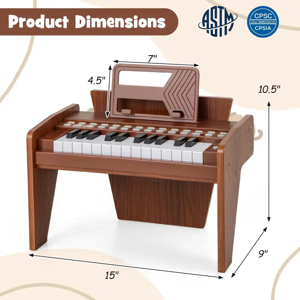 25 Keys Kids Piano Keyboard with Adjustable Speed and Volume-Brown - Brown - Pianos & Keyboards