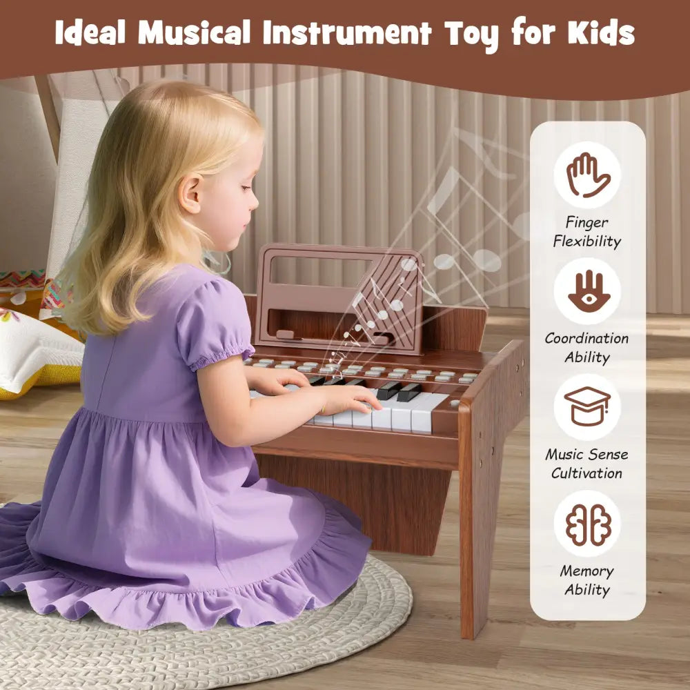 25 Keys Kids Piano Keyboard with Adjustable Speed and Volume-Brown - Brown - Pianos & Keyboards