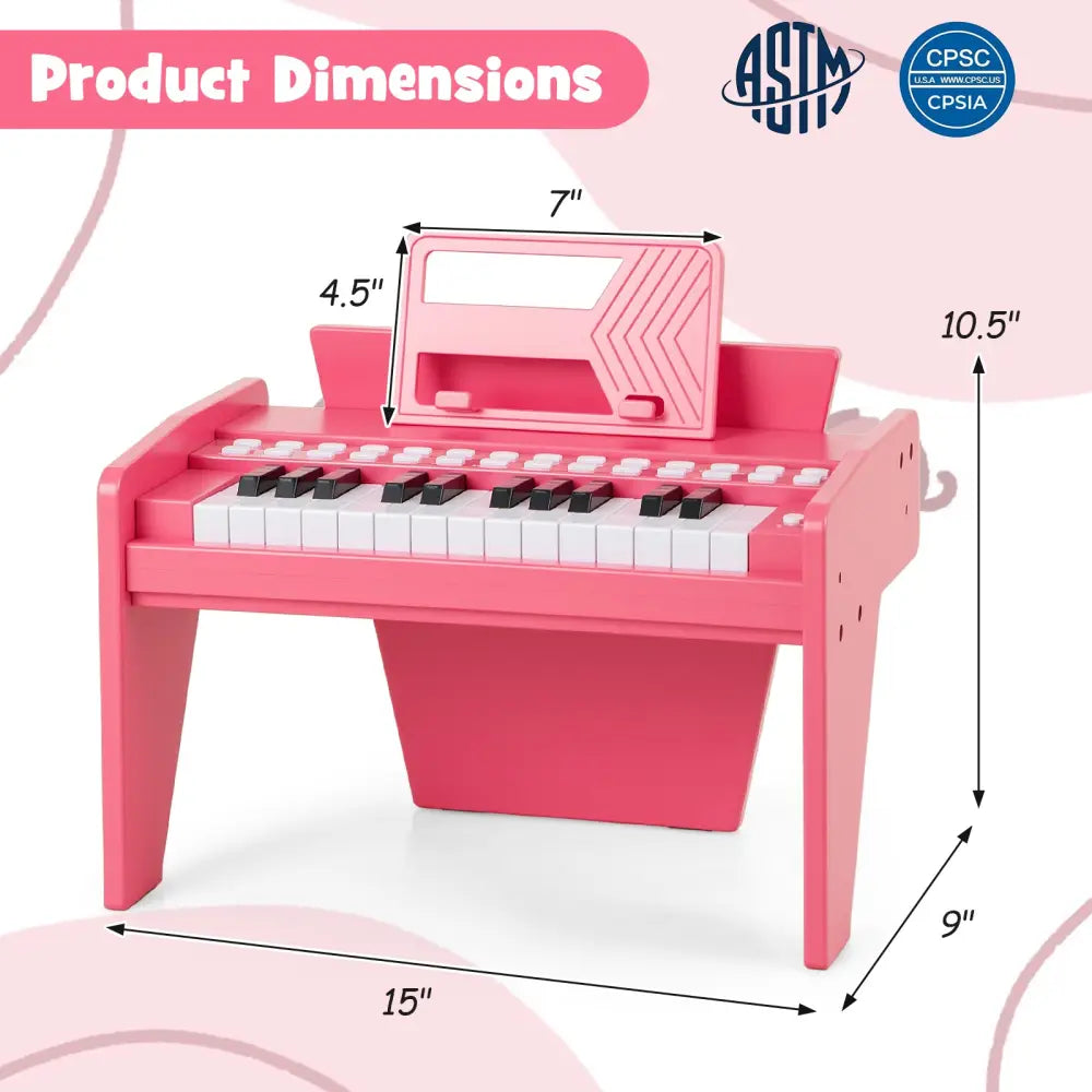 25 Keys Kids Piano Keyboard with Adjustable Speed and Volume-Pink - Pink - Pianos & Keyboards