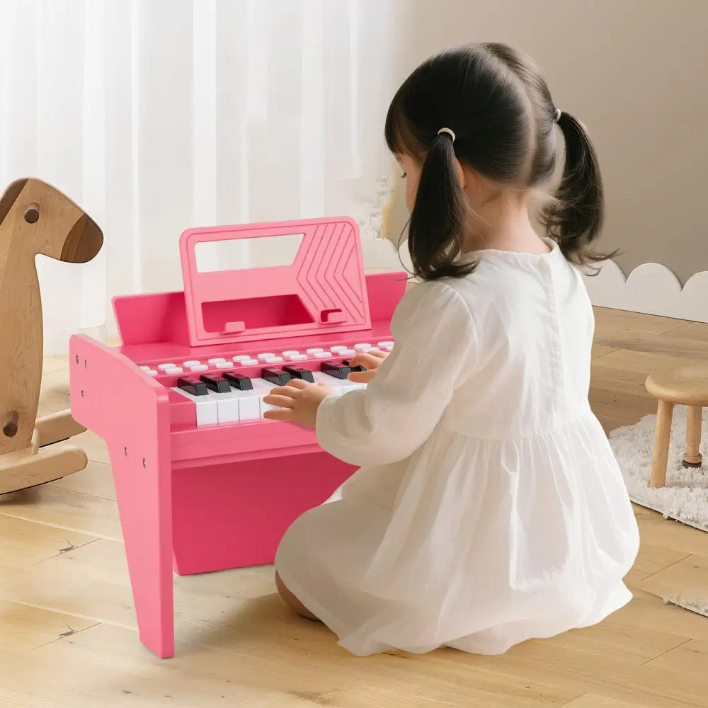 25 Keys Kids Piano Keyboard with Adjustable Speed and Volume-Pink - Pink - Pianos & Keyboards