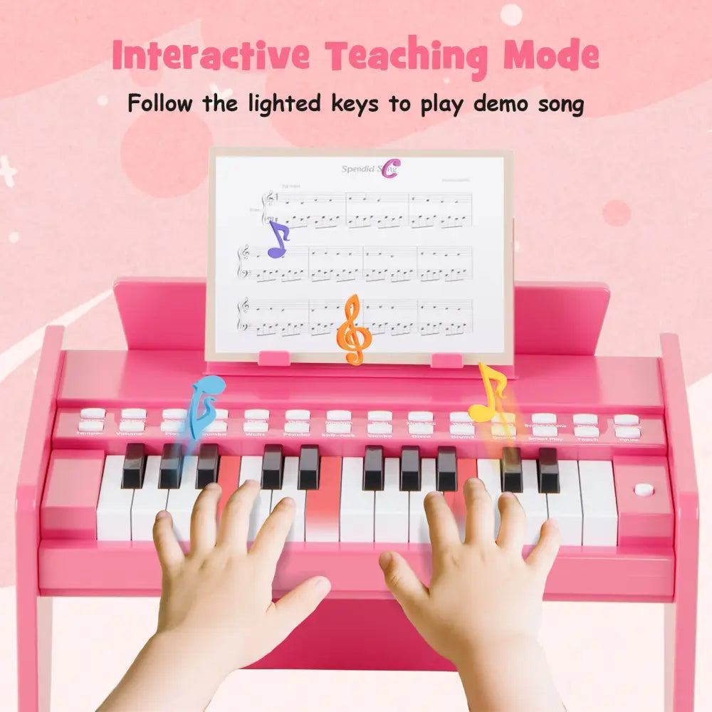 25 Keys Kids Piano Keyboard with Adjustable Speed and Volume-Pink - Pink - Pianos & Keyboards