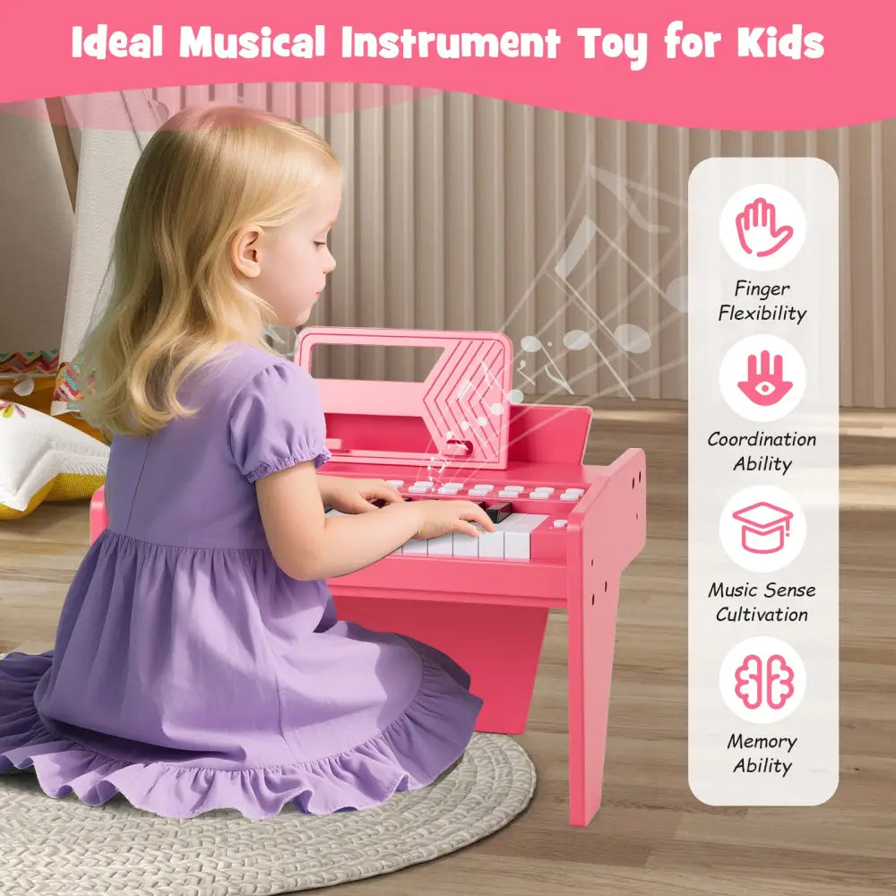 25 Keys Kids Piano Keyboard with Adjustable Speed and Volume-Pink - Pink - Pianos & Keyboards