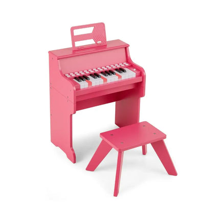 25 Keys Kids Piano Keyboard with Stool Mini Digital Piano Wooden Toy with Adjustable Speed and Volume - Pink - Oasis Home Essentials