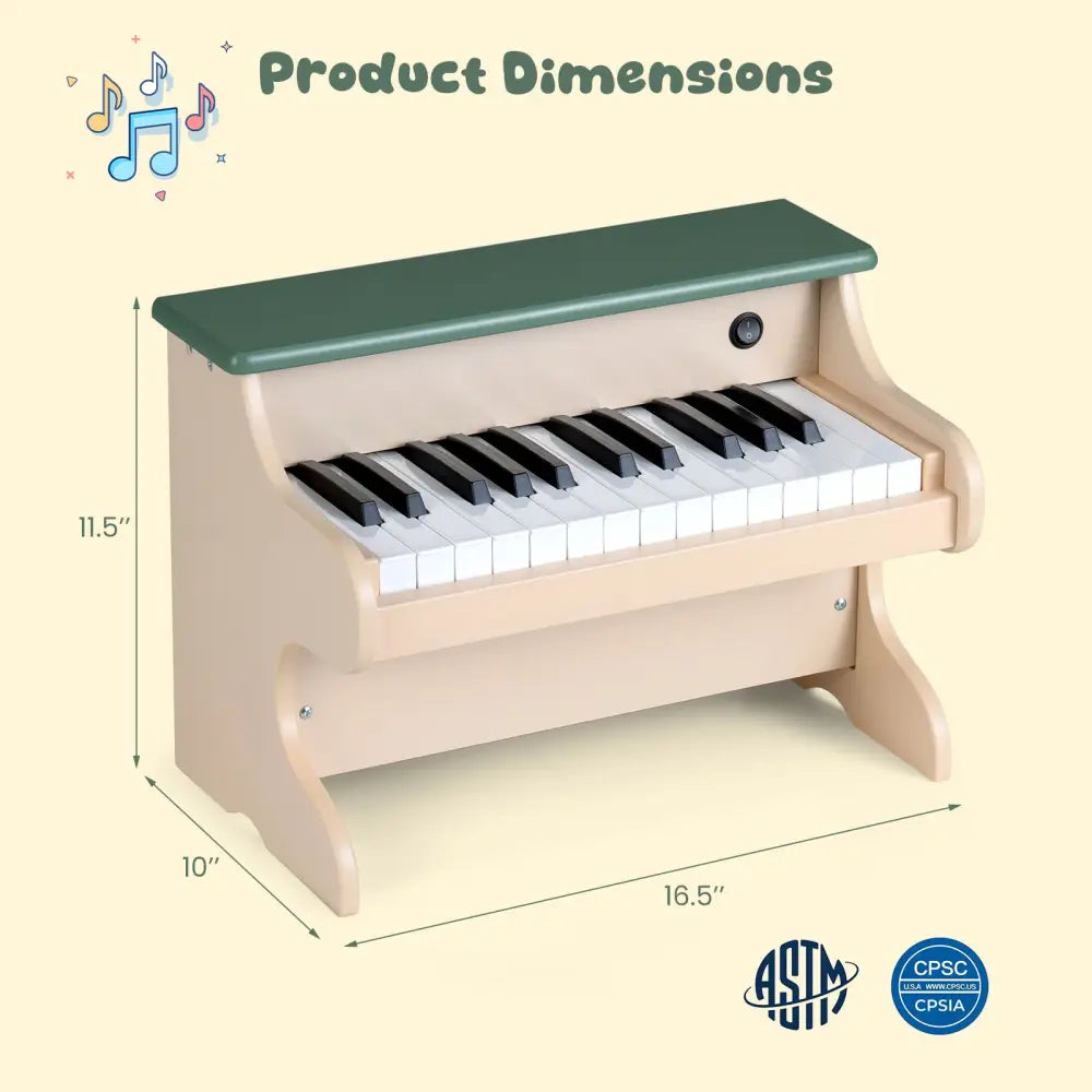 25 Keys Kids Piano Keyboard Wooden Digital Piano Toy with Removable Music Stand-Green - Green - Pianos & Keyboards