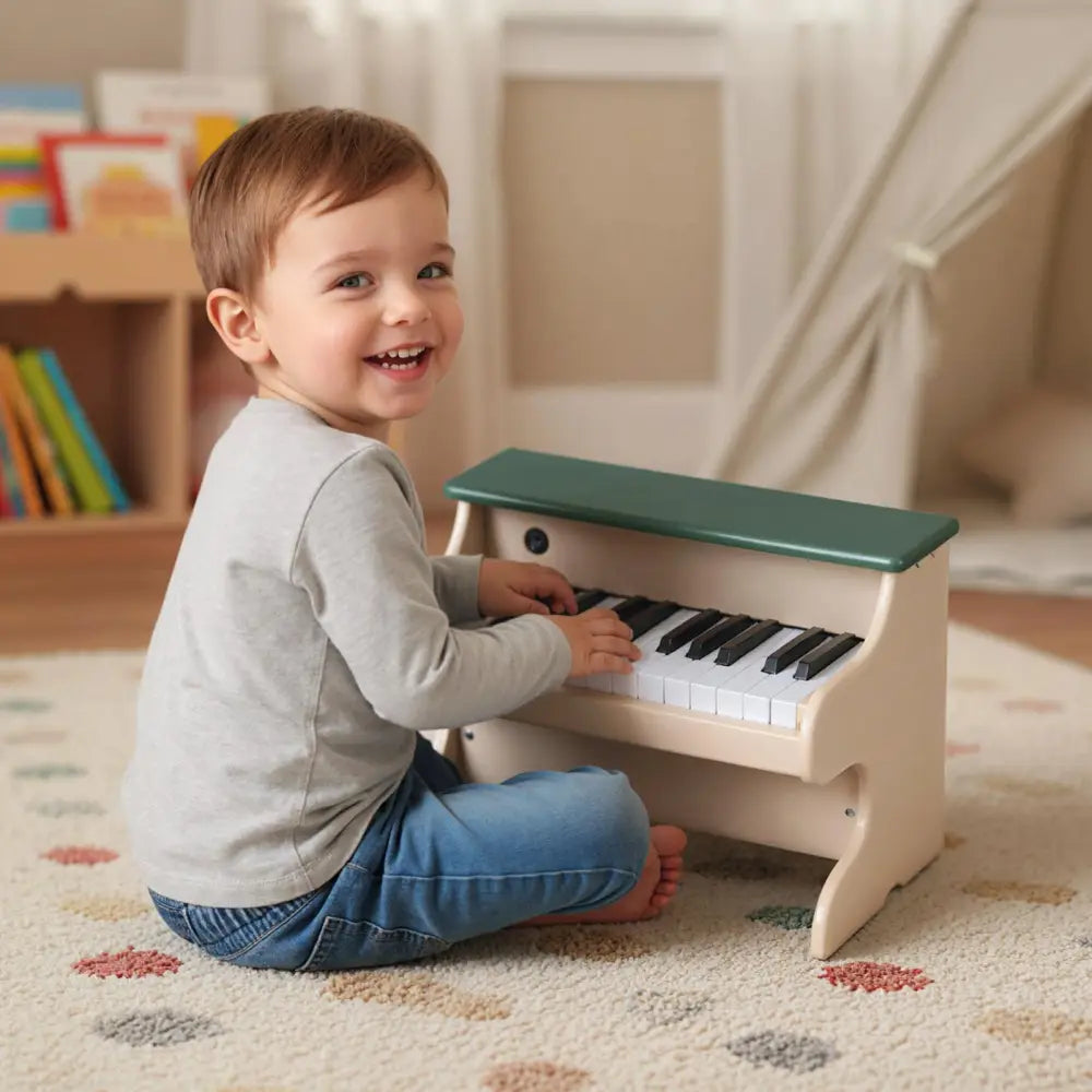 25 Keys Kids Piano Keyboard Wooden Digital Piano Toy with Removable Music Stand-Green - Green - Pianos & Keyboards
