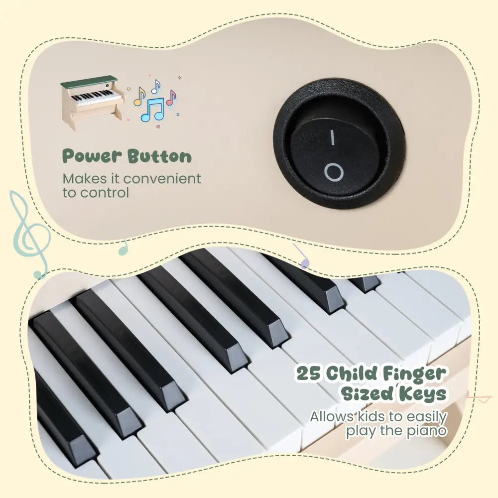 25 Keys Kids Piano Keyboard Wooden Digital Piano Toy with Removable Music Stand-Green - Green - Pianos & Keyboards