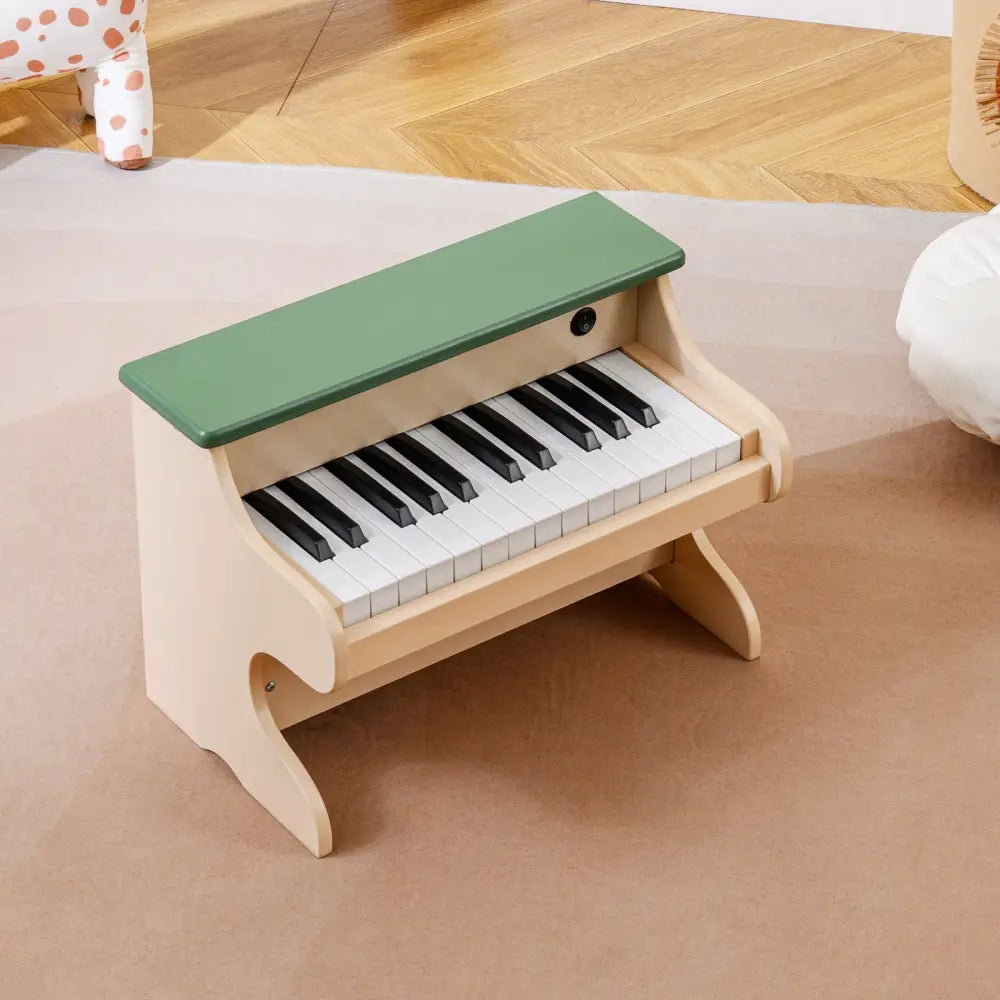 25 Keys Kids Piano Keyboard Wooden Digital Piano Toy with Removable Music Stand-Green - Green - Pianos & Keyboards