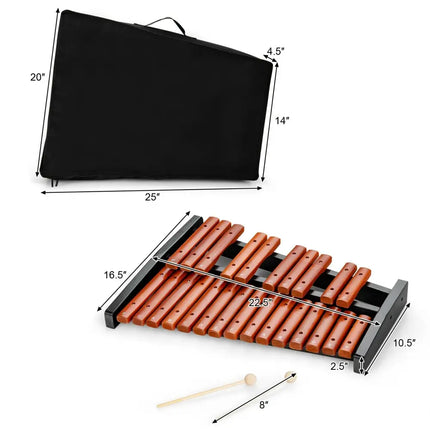 25 Notes Xylophone Wooden Percussion Educational Instrument with 2 Mallets - Black - Drums & Percussion