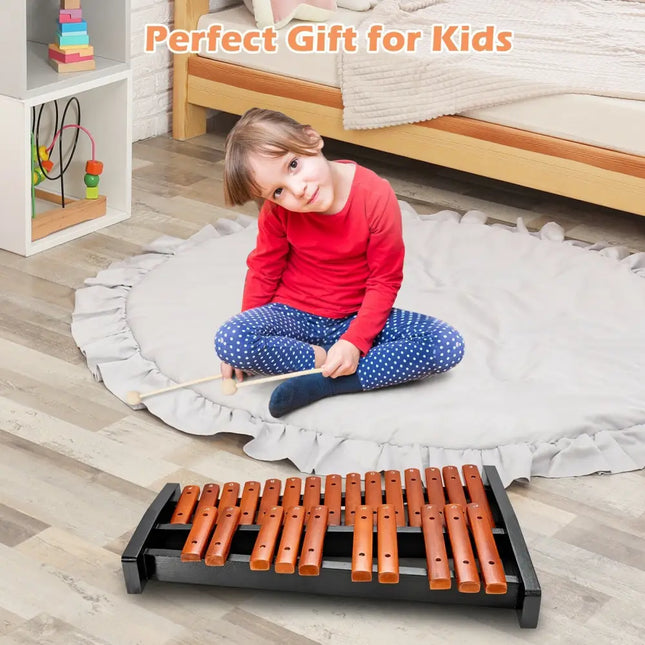 25 Notes Xylophone Wooden Percussion Educational Instrument with 2 Mallets - Black - Drums & Percussion