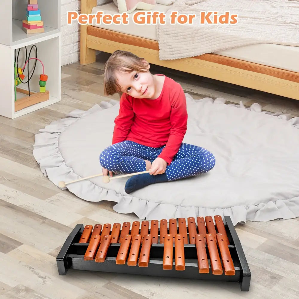 25 Notes Xylophone Wooden Percussion Educational Instrument with 2 Mallets - Black - Drums & Percussion