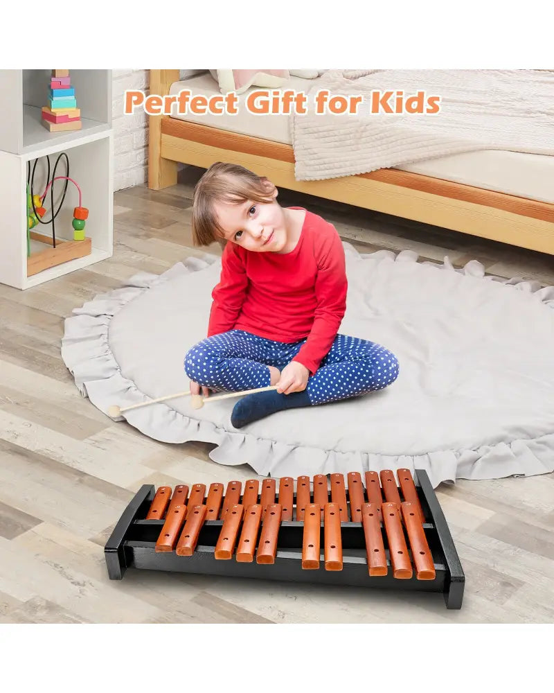 25 Notes Xylophone Wooden Percussion Educational Instrument with 2 Mallets - Black - Drums & Percussion