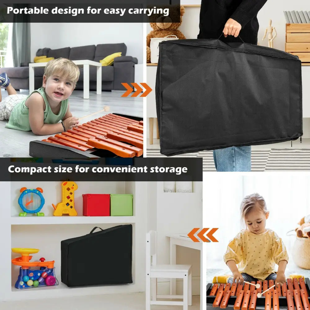 25 Notes Xylophone Wooden Percussion Educational Instrument with 2 Mallets - Black - Drums & Percussion