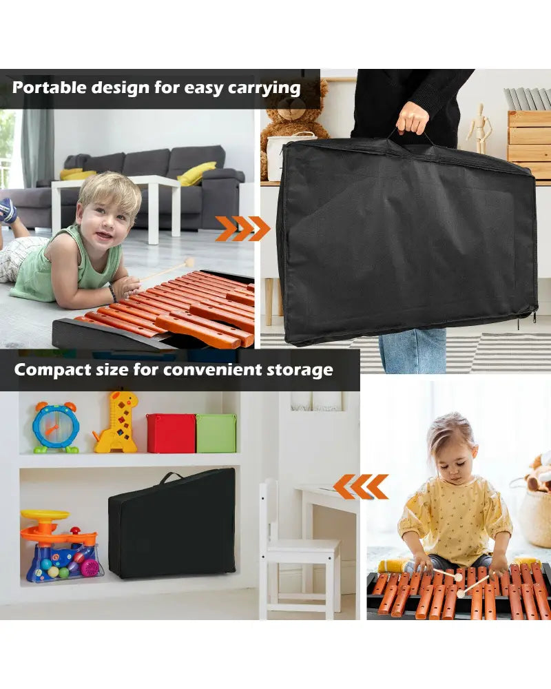 25 Notes Xylophone Wooden Percussion Educational Instrument with 2 Mallets - Black - Drums & Percussion