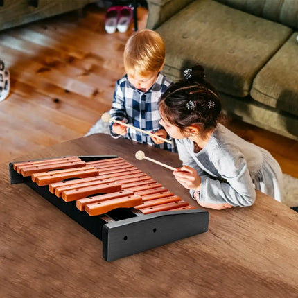 25 Notes Xylophone Wooden Percussion Educational Instrument with 2 Mallets - Black - Drums & Percussion