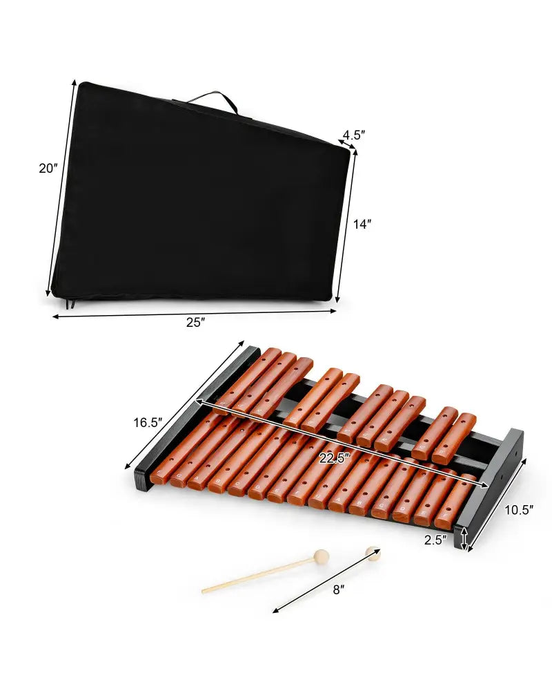 25 Notes Xylophone Wooden Percussion Educational Instrument with 2 Mallets - Black - Drums & Percussion