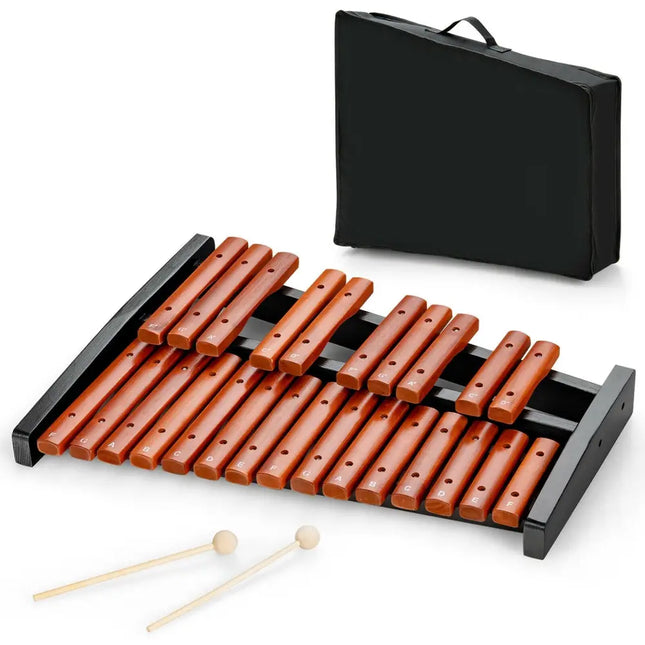 25 Notes Xylophone Wooden Percussion Educational Instrument with 2 Mallets - Black - Drums & Percussion