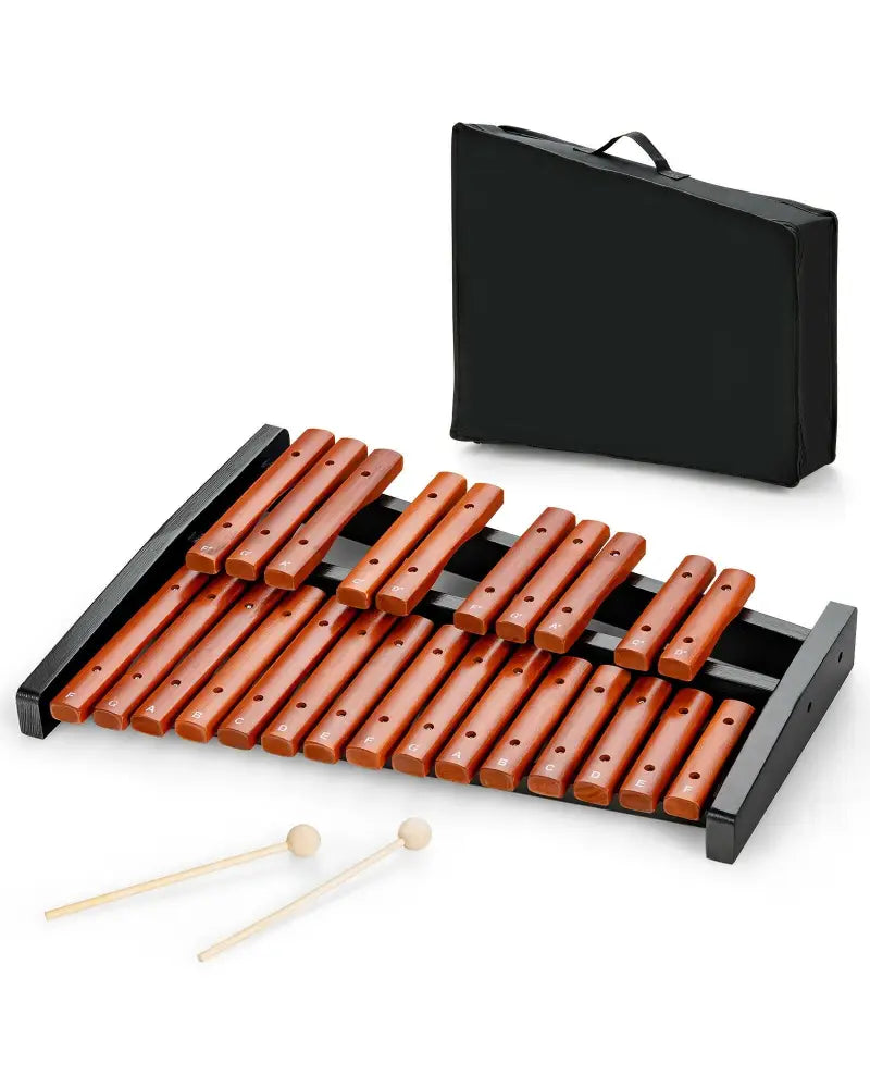 25 Notes Xylophone Wooden Percussion Educational Instrument with 2 Mallets - Black - Drums & Percussion
