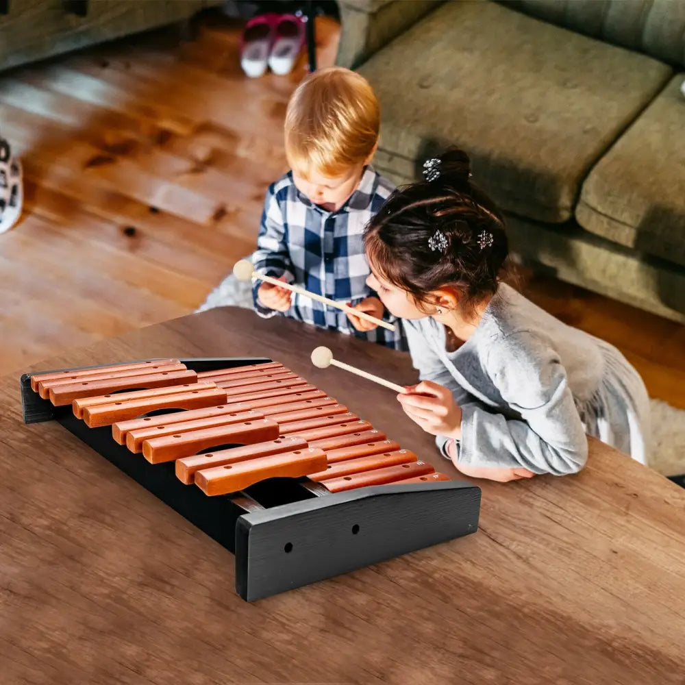 25 Notes Xylophone Wooden Percussion Educational Instrument with 2 Mallets - Black - Drums & Percussion