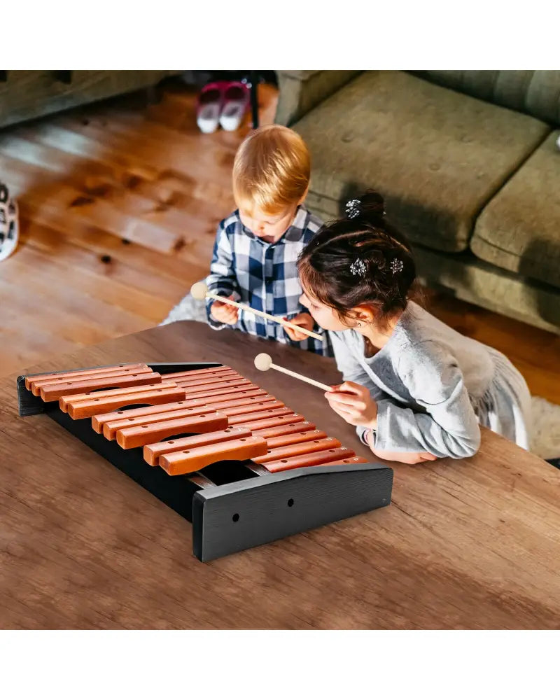 25 Notes Xylophone Wooden Percussion Educational Instrument with 2 Mallets - Black - Drums & Percussion