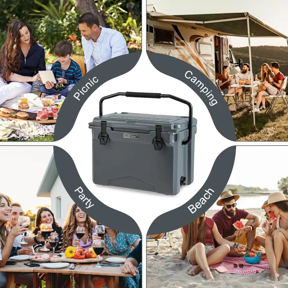 25 QT Hard Cooler with Aluminum Handle and Integrated Cup Holders-Gray - Gray - Coolers